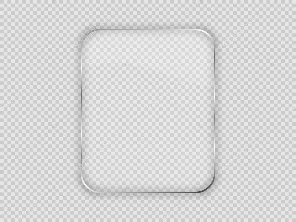 Glass plate in rounded vertical frame isolated on transparent background. Vector illustration.