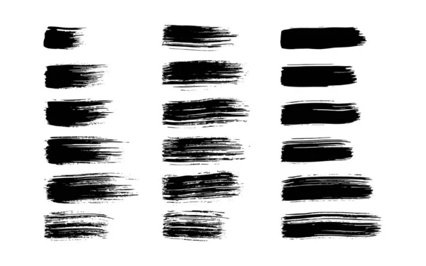 Conjunto Pinceladas Negras Manchas Tinta Dibujada Mano Aisladas Sobre Fondo — Archivo Imágenes Vectoriales