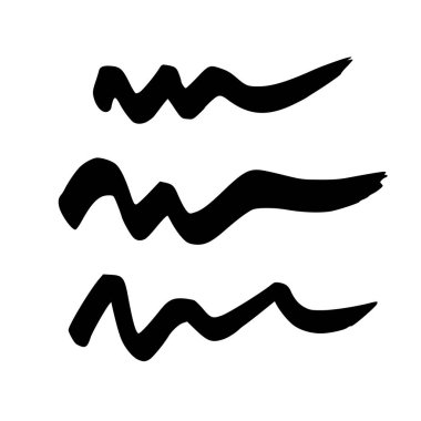 Siyah dalgalı grunge fırça darbeleri. Üç adet boyalı mürekkep şeridi. Mürekkep lekesi beyaz arkaplanda izole edilmiş. Vektör illüstrasyonu