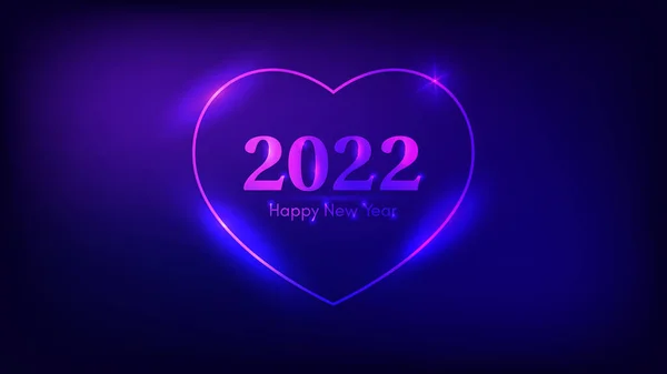 2022 Happy New Year Neon Background Neon Frame Heart Form — Stock Vector