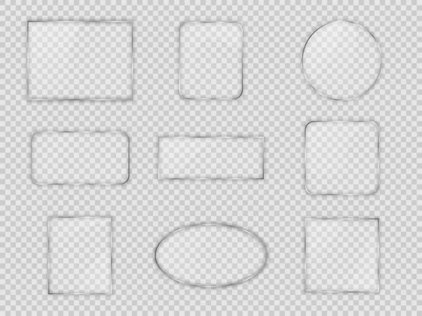 Set Placas Vidrio Diferentes Formas Geométricas Sobre Fondo Transparente Ilustración — Archivo Imágenes Vectoriales