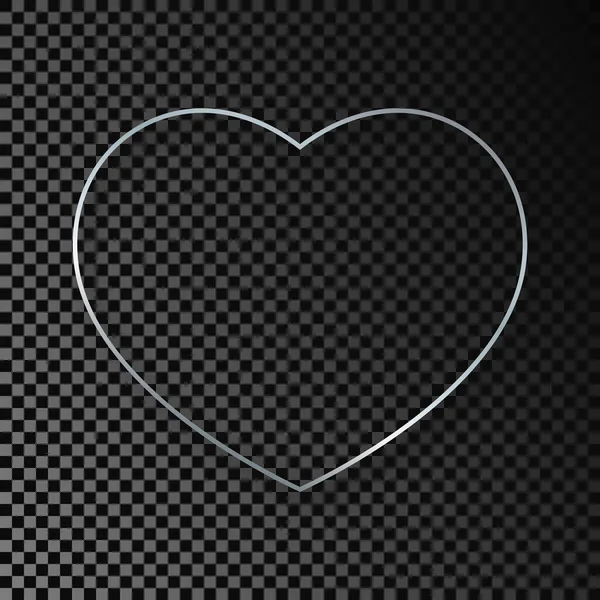 Ασημί Λαμπερό Πλαίσιο Σχήμα Καρδιάς Σκιά Απομονωμένη Σκούρο Διαφανές Φόντο — Διανυσματικό Αρχείο