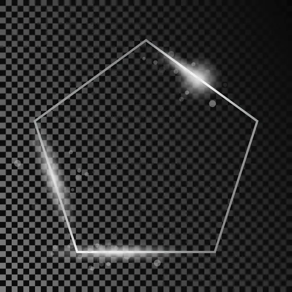 Silber Leuchtende Fünfeck Rahmen Mit Funkeln Isoliert Auf Dunklem Transparentem — Stockvektor
