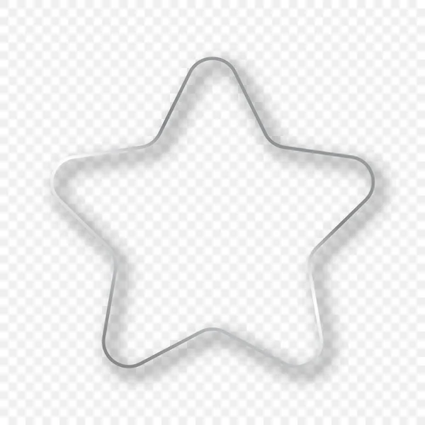 Серебряная Светящаяся Рамка Форме Звезды Тенью Изолированной Прозрачном Фоне Блестящая — стоковый вектор