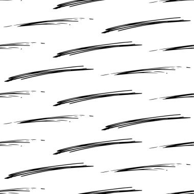 Beyaz arka planda soyut şekillerde siyah kalem fırça darbeleriyle kusursuz desen. Vektör illüstrasyonu