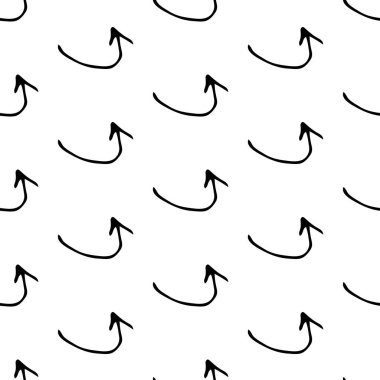 Kusursuz desenli, siyah elli, beyaz arka planda çizilmiş oklar. Soyut grunge dokusu. Vektör illüstrasyonu