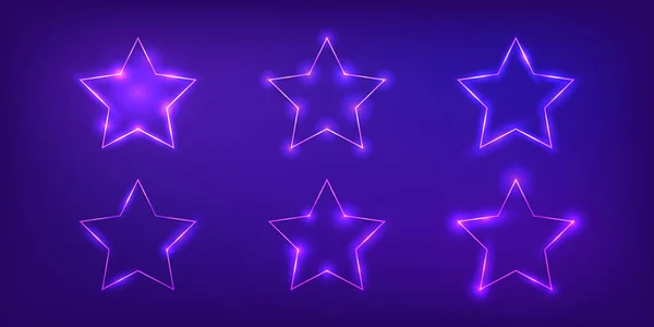 Állítsa Hat Neon Keretek Csillag Formában Ragyogó Hatások Sötét Háttér — Stock Vector