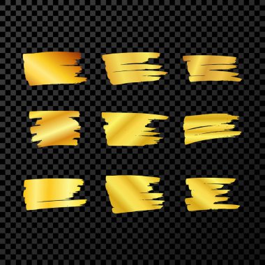 Altın kalemle karala. Dokuz karalama stili çeşitli karalamalar. Koyu şeffaf arka planda altın el tasarım elementleri. Vektör illüstrasyonu