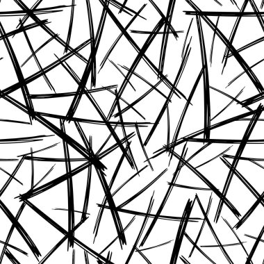 Beyaz arka planda soyut şekillerde siyah kalem fırça darbeleriyle kusursuz desen. Vektör illüstrasyonu