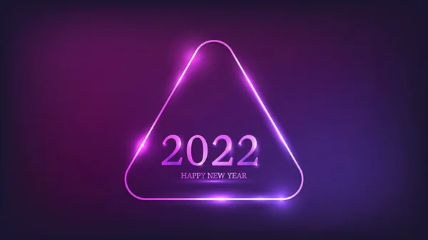 2022年新年背景 霓虹灯圆形三角形相框 圣诞贺卡 传单或海报都有闪亮效果 矢量说明 — 图库矢量图片