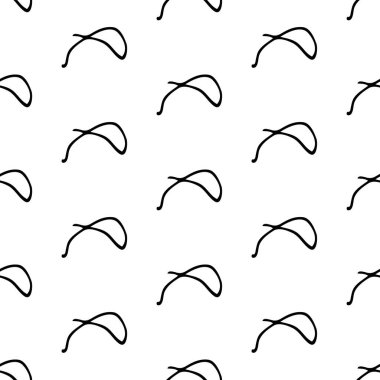 Siyah çizim eli beyaz arka planda yuvarlak kıvrımlı şekilli kusursuz desen. Soyut grunge dokusu. Vektör illüstrasyonu