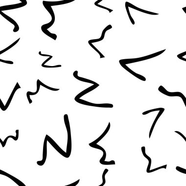 Siyah çizim elli kusursuz desen beyaz arkaplana karalamalı şekil çizmiş. Soyut grunge dokusu. Vektör illüstrasyonu