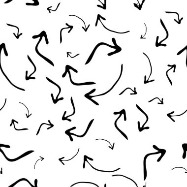 Kusursuz desenli, siyah elli, beyaz arka planda çizilmiş oklar. Soyut grunge dokusu. Vektör illüstrasyonu