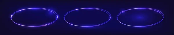 Koyu Arkaplanda Işıltılı Efektleri Olan Neon Çift Oval Çerçeve Seti — Stok Vektör