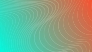 Dalga çizgileri olan modern renkli bir arkaplan. Yeşil ve turuncu geometrik soyut sunum arkaplanı. Vektör illüstrasyonu