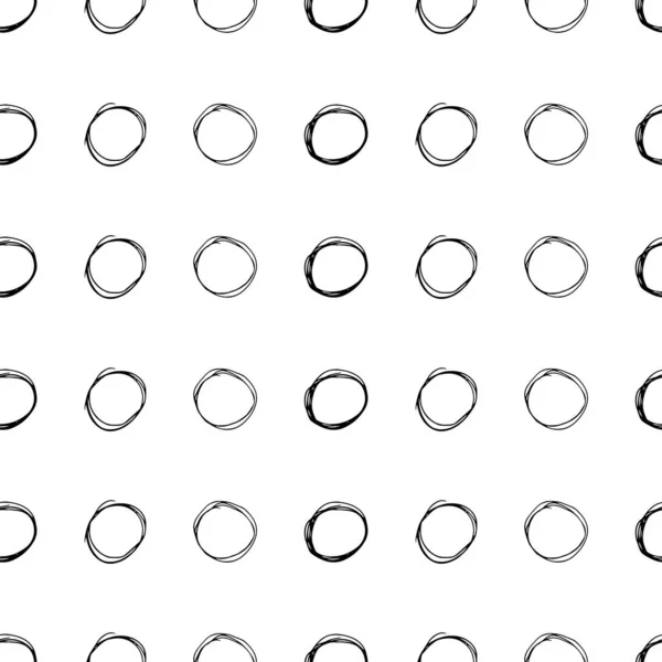 Nahtloses Muster Mit Schwarzer Skizze Handgezeichnet Pinsel Kritzelkreise Form Auf — Stockvektor