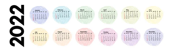 Calendar 2022 Isolated White Background Sunday Monday Business Template Vector — Stock Vector