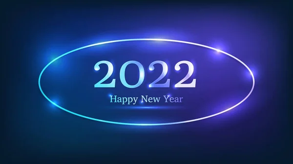 2022 Happy New Year Neon Background Neon Oval Frame Shining — Stock Vector