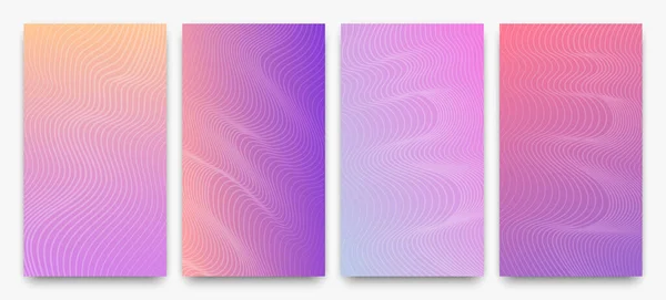 Ensemble Quatre Décors Modernes Dégradé Coloré Avec Lignes Vagues Fond — Image vectorielle