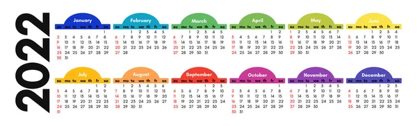 Calendário Para 2022 Isolado Fundo Branco Domingo Segunda Feira Modelo — Vetor de Stock