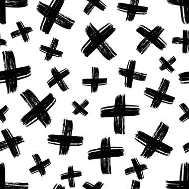 Elle çizilmiş çapraz sembollü kusursuz desen. Beyaz arka planda siyah çizim işareti. Vektör illüstrasyonu