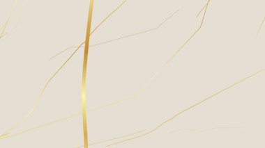 Beyaz arka planda altın sarısı Kintsugi çatlak deseni. Kırık mermere benzeyen altın çatlakların dokusu. Düğün kartları, posterler ve lüks tasarım şablonları için ideal. Vektör illüstrasyonu