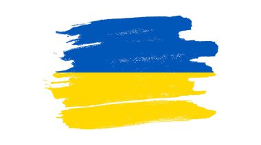 Grunge tarzında Ukrayna ulusal bayrağı. Ukrayna 'nın fırça darbesi bayrağıyla boyanmış. Vektör illüstrasyonu