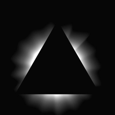 Üçgen çerçeveyi gradyanla aydınlat. Siyah arkaplanda beyaz üçgen neon pankartı var. Vektör illüstrasyonu