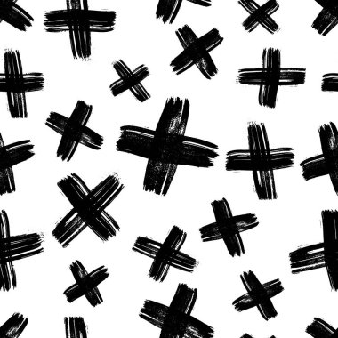 Elle çizilmiş çapraz sembollü kusursuz desen. Beyaz arka planda siyah çizim işareti. Vektör illüstrasyonu