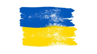 Grunge tarzında Ukrayna ulusal bayrağı. Ukrayna 'nın fırça darbesi bayrağıyla boyanmış. Vektör illüstrasyonu