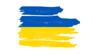 Grunge tarzında Ukrayna ulusal bayrağı. Ukrayna 'nın fırça darbesi bayrağıyla boyanmış. Vektör illüstrasyonu