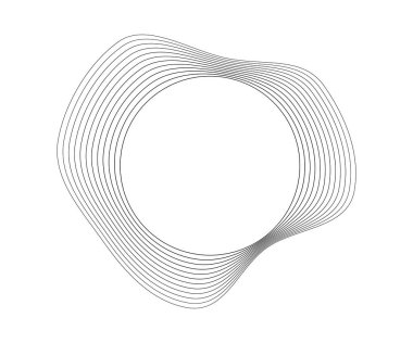 Dinamik dalgalı çizgili yuvarlak kıvrımlı ses dalgaları. Beyaz arka planda siyah dalgalı daireler. Tasarım elemanı. Vektör illüstrasyonu