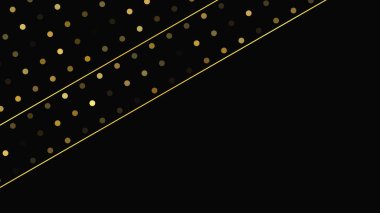 Soyut altın çizgileri ve parlak noktaları olan gösterişli, koyu bir arka plan. Işıldayan pırıltılı arkaplan. Modern şablonlar için şık ve zarif bir tasarım. Vektör illüstrasyonu