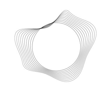 Dinamik dalgalı çizgili yuvarlak kıvrımlı ses dalgaları. Beyaz arka planda siyah dalgalı daireler. Tasarım elemanı. Vektör illüstrasyonu