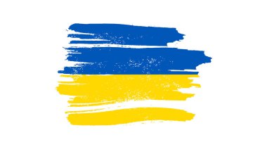 Grunge tarzında Ukrayna ulusal bayrağı. Ukrayna 'nın fırça darbesi bayrağıyla boyanmış. Vektör illüstrasyonu