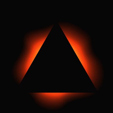 Üçgen çerçeveyi gradyanla aydınlat. Siyah arkaplanda kırmızı üçgen neon pankart var. Vektör illüstrasyonu