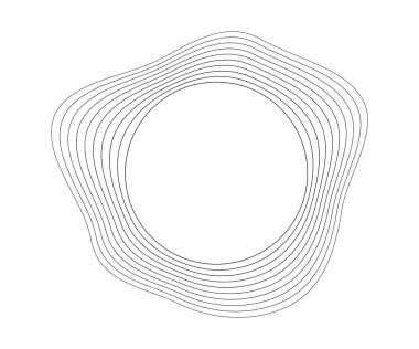 Dinamik dalgalı çizgili yuvarlak kıvrımlı ses dalgaları. Beyaz arka planda siyah dalgalı daireler. Tasarım elemanı. Vektör illüstrasyonu