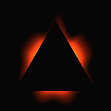Üçgen çerçeveyi gradyanla aydınlat. Siyah arkaplanda kırmızı üçgen neon pankart var. Vektör illüstrasyonu