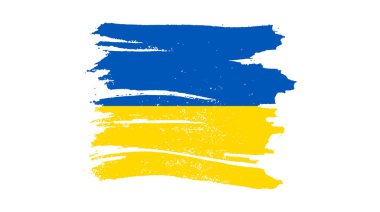 Grunge tarzında Ukrayna ulusal bayrağı. Ukrayna 'nın fırça darbesi bayrağıyla boyanmış. Vektör illüstrasyonu