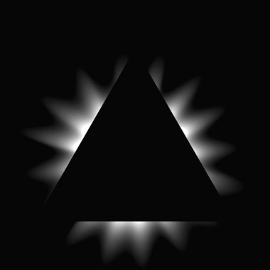 Üçgen çerçeveyi gradyanla aydınlat. Siyah arkaplanda beyaz üçgen neon pankartı var. Vektör illüstrasyonu