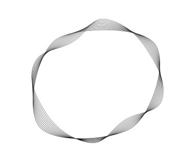 Dinamik dalgalı çizgili yuvarlak kıvrımlı ses dalgaları. Beyaz arka planda siyah dalgalı daireler. Tasarım elemanı. Vektör illüstrasyonu