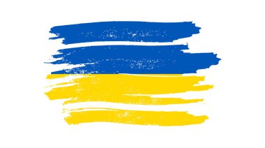 Grunge tarzında Ukrayna ulusal bayrağı. Ukrayna 'nın fırça darbesi bayrağıyla boyanmış. Vektör illüstrasyonu