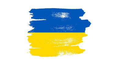 Grunge tarzında Ukrayna ulusal bayrağı. Ukrayna 'nın fırça darbesi bayrağıyla boyanmış. Vektör illüstrasyonu