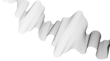 Beyaz zemin üzerinde gri dalga gradyan çizgileri olan soyut arkaplan. Modern teknoloji arka planı, dalga tasarımı. Vektör illüstrasyonu