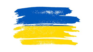 Grunge tarzında Ukrayna ulusal bayrağı. Ukrayna 'nın fırça darbesi bayrağıyla boyanmış. Vektör illüstrasyonu