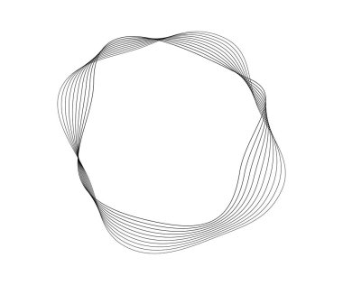 Dinamik dalgalı çizgili yuvarlak kıvrımlı ses dalgaları. Beyaz arka planda siyah dalgalı daireler. Tasarım elemanı. Vektör illüstrasyonu