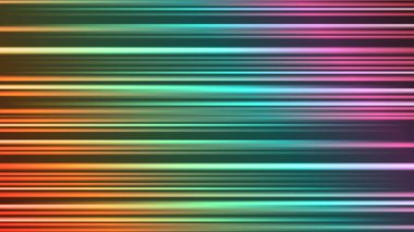 Renkli yatay ışınları olan soyut bir arkaplan. Lazer ışını ve aydınlatma efektleri karanlık arka planda. Neon çizgileri ile hızlı hareket parıltısı. Vektör illüstrasyonu