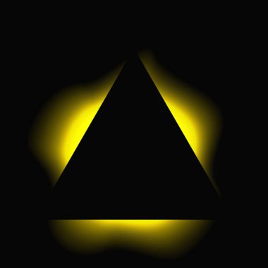 Üçgen çerçeveyi gradyanla aydınlat. Sarı üçgen neon pankartı siyah arkaplanda izole edilmiş. Vektör illüstrasyonu