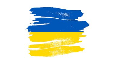 Grunge tarzında Ukrayna ulusal bayrağı. Ukrayna 'nın fırça darbesi bayrağıyla boyanmış. Vektör illüstrasyonu