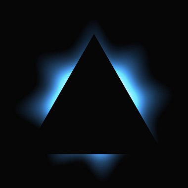 Üçgen çerçeveyi gradyanla aydınlat. Mavi üçgen neon pankartı siyah arkaplanda izole edilmiş. Vektör illüstrasyonu